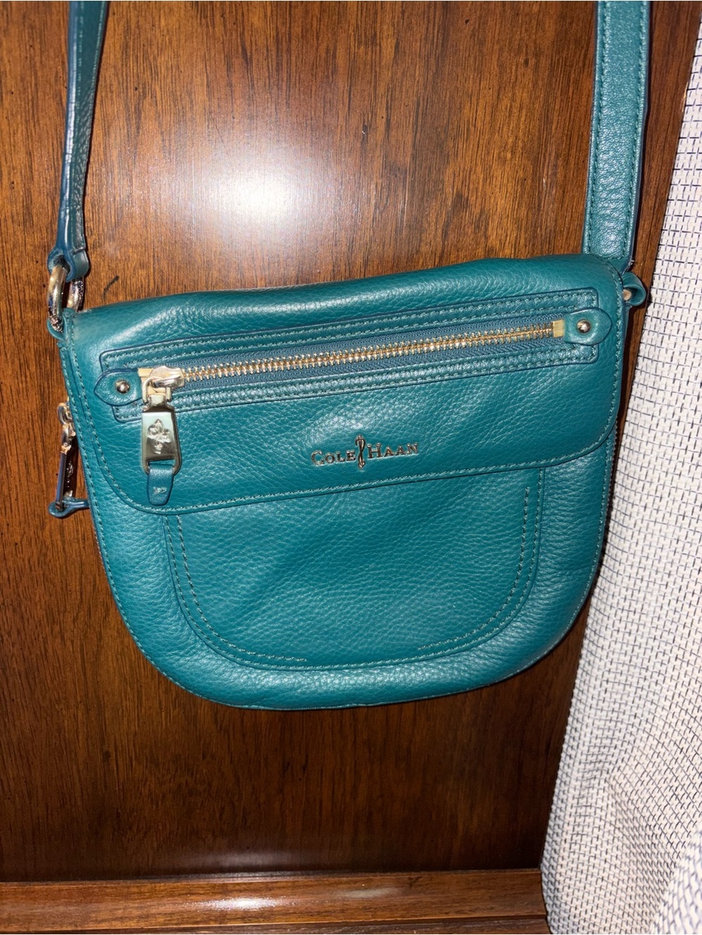 Cole Haan Green Leather Crossbody with Gold Hardware